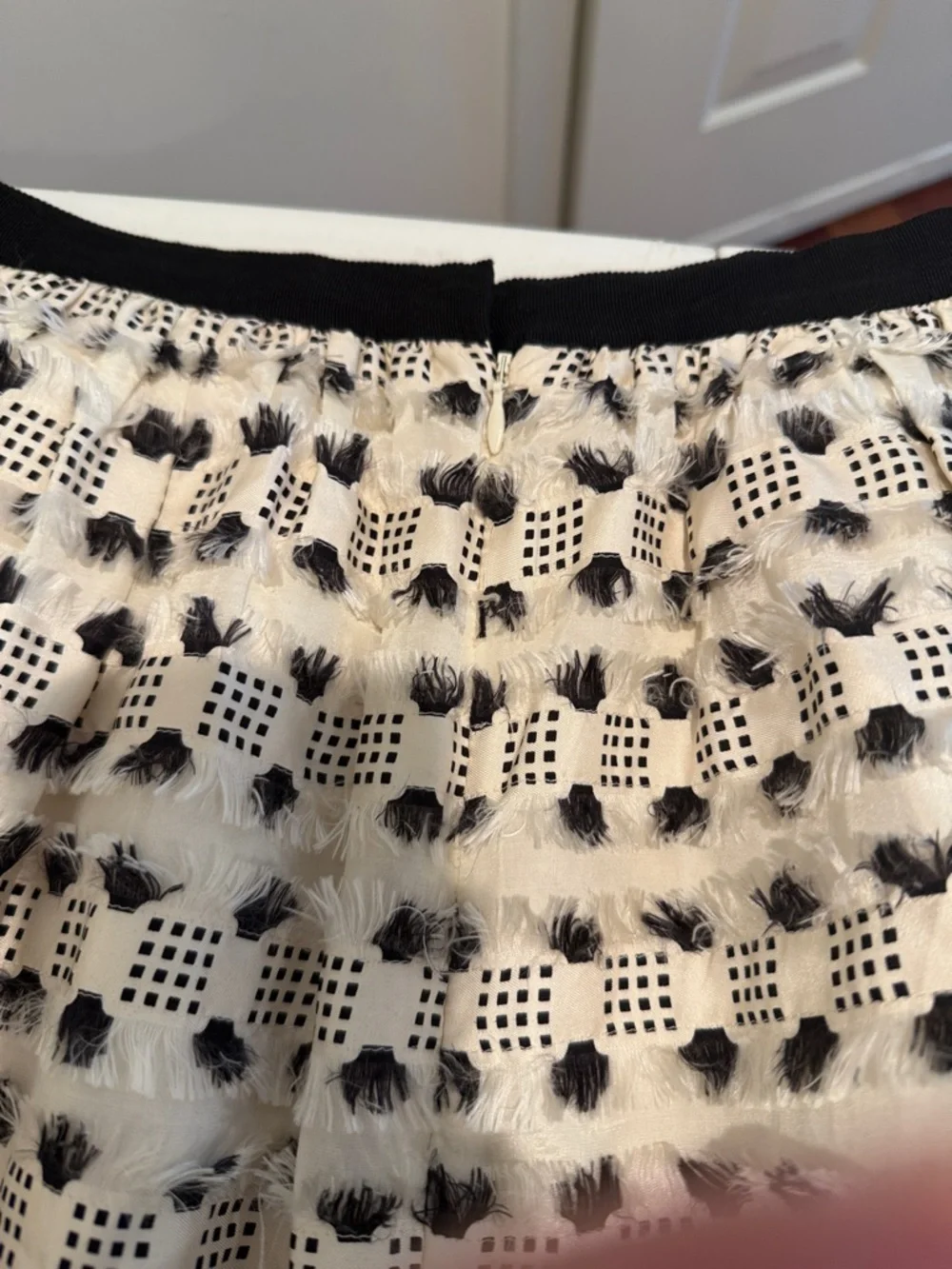 Light Cream Black Textured A-Line Frilly Glam Dramatic Edgy Autumn Girly Skirt 8